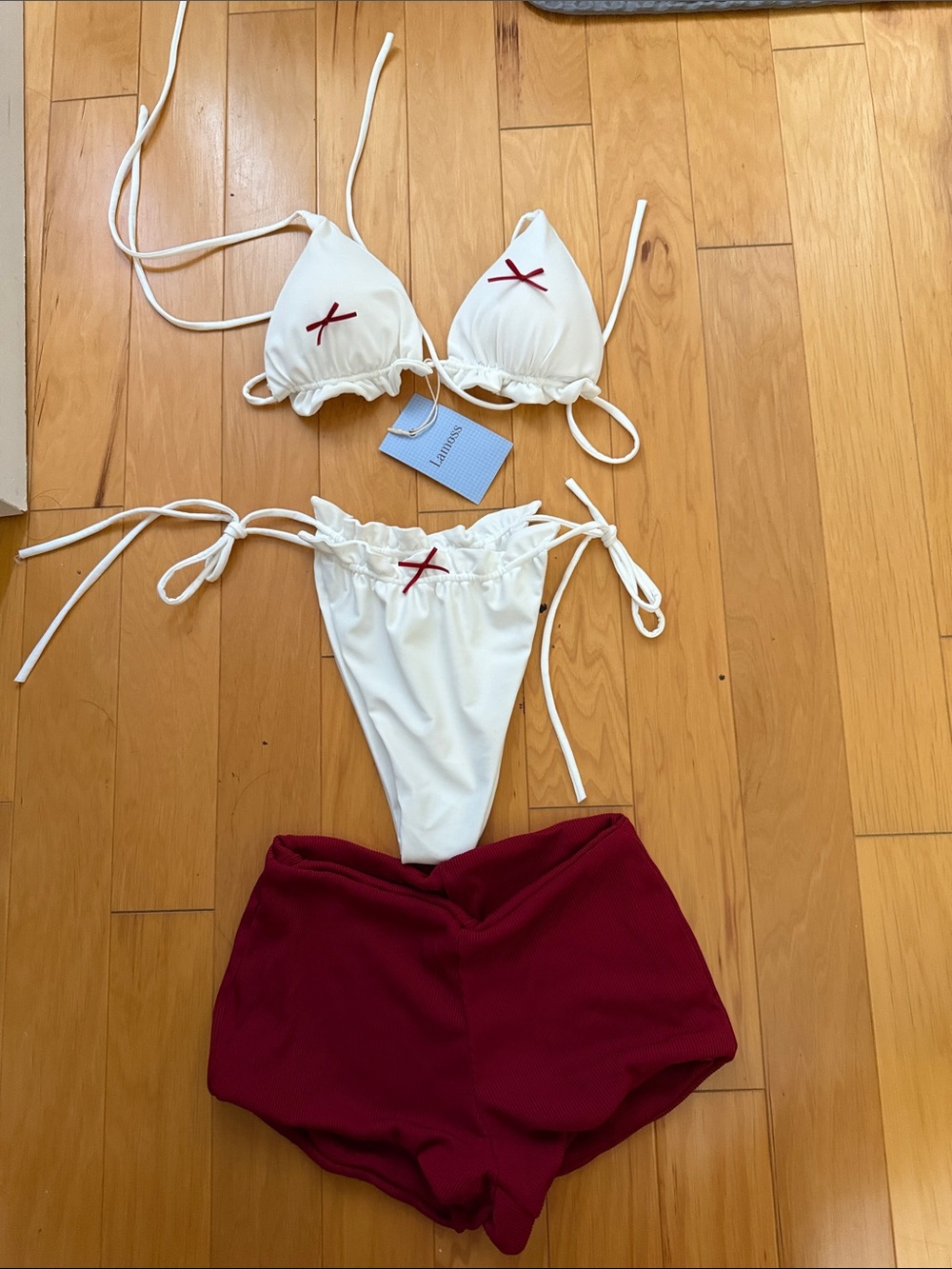 White Triangle Bikini Set with Red Accent - Unknown Brand